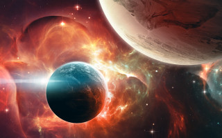 Space planet star cluster aurora 4 - a planet and a star cluster in the background free wallpaper