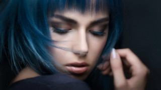 Blue hair black shirt posing - blue hair free wallpaper
