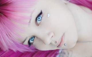 Pink hair gothic portrait blue - eye free wallpaper