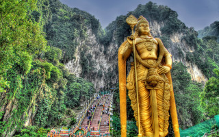 Mountain god statue waterfall forest - sumatraism free wallpaper