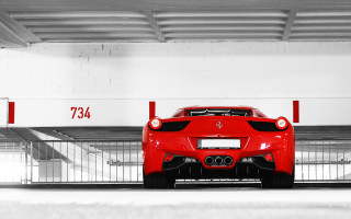 Red sports car parking garage 11 - a white wall free wallpaper