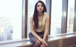 Window sill city skyscrapers portrait - a woman free wallpaper for desktop