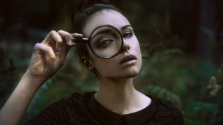 Woman magnifyingglass sky forest realistic - magnifying free wallpaper
