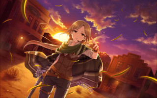 Woman scarf sunset neoromantic celshading - a scarf free wallpaper