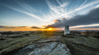 Stone wall field sunset clouds - wide free wallpaper