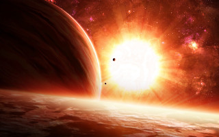 Space sunset moon stars planet - a distant object in the distance free wallpaper