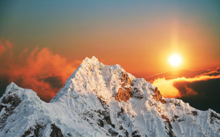 Snowy mountain sunset city horizon - tall peak free wallpaper