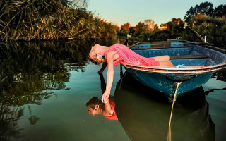 Woman pink dress boat reflection - david lachapelle free wallpaper