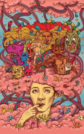 Woman many faces hair art - a painting of a woman free wallpaper