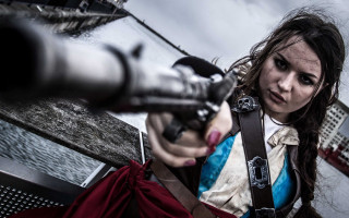 Woman aiming weapon cosplay photorealistic - cosplay free wallpaper