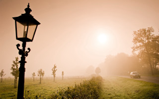 Car road lamppost field trees - a road next free wallpaper