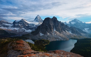 Mountain lake snow capped sky 4 - a mountain range free wallpaper