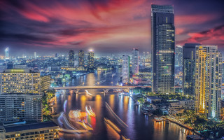 Tokyo skyline river bridge night 2 - a colorful sky free wallpaper
