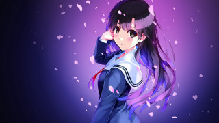 Anime girl ponytail purple hearts - heart free wallpaper