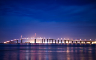 Bridge water night lights clouds - a bridge free wallpaper