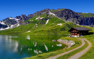 House lake hill mountain path - a path free wallpaper