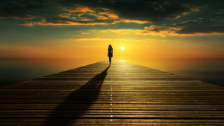 Pier sunset backlit illustration ocean - the sky in the background free wallpaper