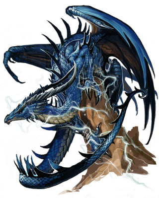 Blue dragon lightning mountain fantasy - its face and head free wallpaper