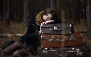 Woman luggage teddy bear liminal - anka zhuravleva free wallpaper