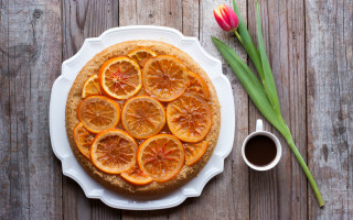 Cake orange slices white plate - a cake free wallpaper