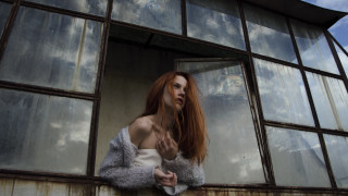 Woman redhair window sky clouds - natural free wallpaper