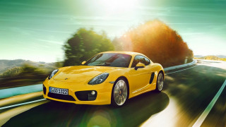 Yellow sports car road trees 3 - a yellow sports car free wallpaper
