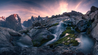 Mountain stream rocky valley sunset - alexander brook free wallpaper
