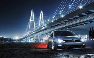 Car bridge night lights city - a bridge in the background free wallpaper