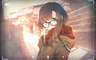 Girl glasses cityscape manga hoodie - glass free wallpaper