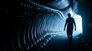Metal pipes man night starry - biopunk free wallpaper