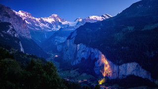 Mountain valley village night stars - a valley below free wallpaper