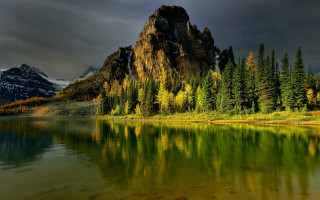 Mountain lake forest clouds sunset 5 - a mountain range in the distance free wallpaper