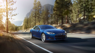Blue car forest mountain road - a blue car free wallpaper for desktop