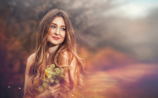 Woman long hair flower bouquet - elinor proby adams free wallpaper