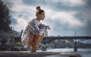 Woman kimono bridge river outdoors - a bridge in the distance free wallpaper