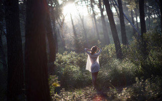 Woman forest white dress figuration - claire dalby free wallpaper for desktop