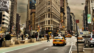 City street tall buildings cars - the sidewalk free wallpaper