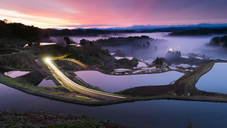 Valley road light trail night - a valley free wallpaper