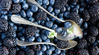 Spoons berries flowers pattern evaline - photorealism free wallpaper