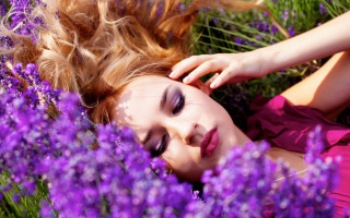 Purple flower field woman blossom - magical free wallpaper for desktop