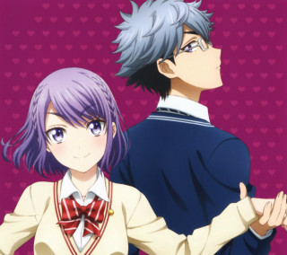 Anime couple purple hair blue - poster art free wallpaper
