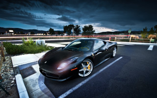 Black sports car night city 2 - a dark sky in the background free wallpaper