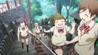 Girls walking stairs school uniforms - ukiyoe free wallpaper