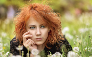 Red haired woman dandelions serious - serious free wallpaper for desktop
