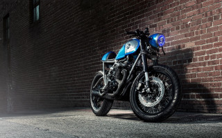 Blue motorcycle brick wall parking - a light free wallpaper