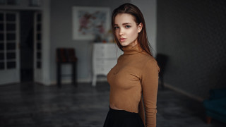 Woman blue couch portrait elina - a blue couch free wallpaper