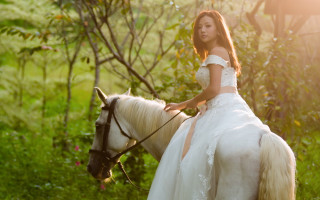 Woman horse field sunflare magical - fei danxu free wallpaper