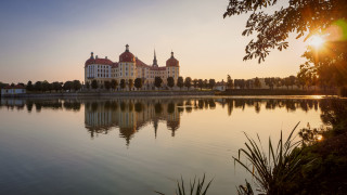 Lake building forest hillside sunset - top of a lake next free wallpaper