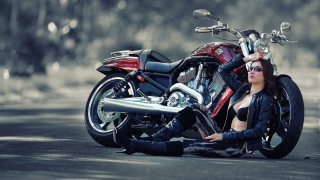 Woman motorcycle bikini leather jacket - a helmet free wallpaper