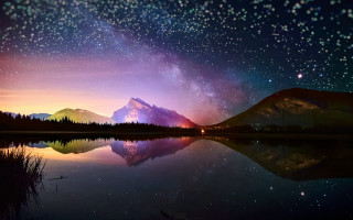 Mountain lake stars night reflection 2 - a reflection free wallpaper